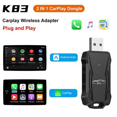 K83 Nový bezdrátový adaptér Mini Carplay s podporou Plug and Play WiFi6 BT5.2 Auto Connect Universal 2 IN 1 Carplay Dongle