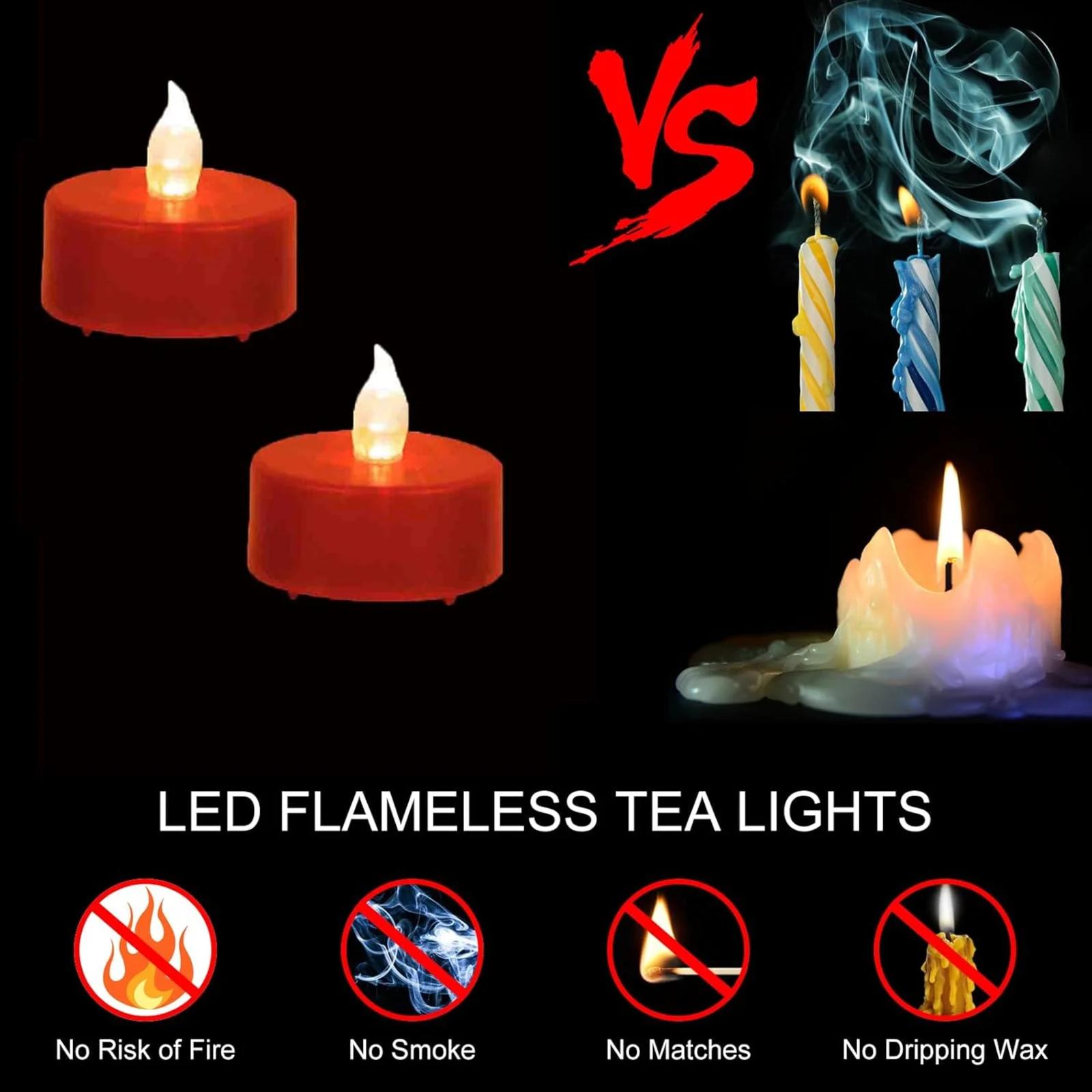 

24-Count LED Tea Light Candles - Red Flameless Candles Realistically Brightly Flicker One Size