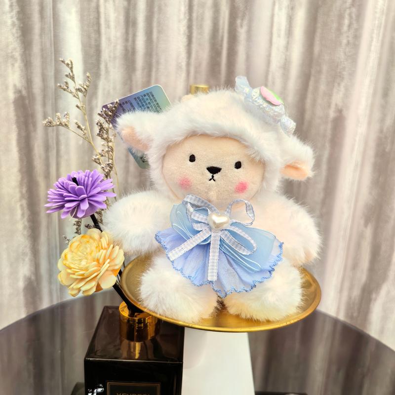 Lamb Sheep Soft Stuffed Plush Playthings Cute Bow Accessory French Fries Bread Egg Animal Plush Doll Gifts Ideal For Girls Eid al Fitr Decoration