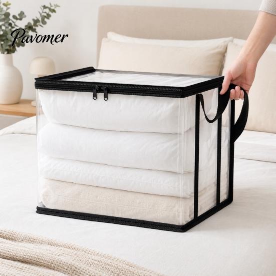 Student Textbooks Organizer Clothes Storage Bag, with Lid And Handles, Large Capacity Dustproof Study Room Organizer, Transparent PVC Container