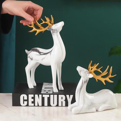 1Pair Resin Deer Oranment Decoration For Living Room Bedroom Wine Cabinet Porch Decoration Resin Crafts