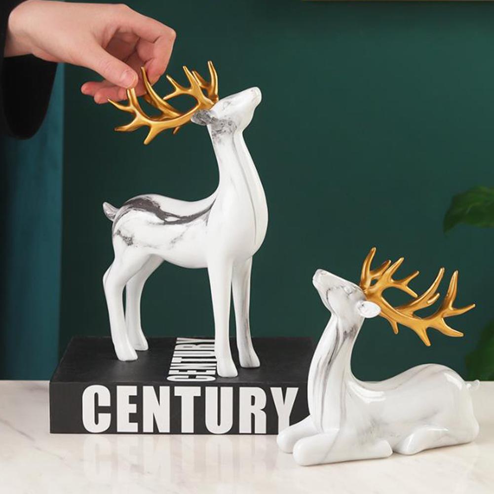 1Pair Resin Deer Oranment Decoration For Living Room Bedroom Wine Cabinet Porch Decoration Resin Crafts