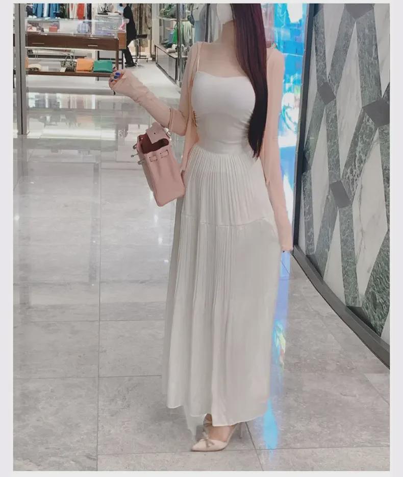 Jemně růžový podzimní dámský set tílka a kardiganu proti slunci Dongdaemun