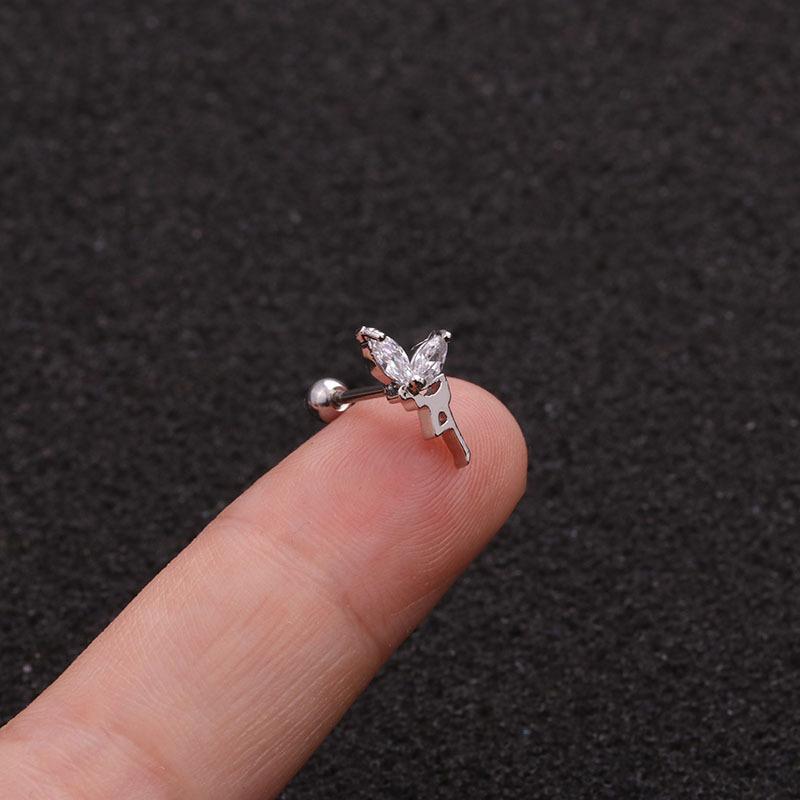 1Pc Explosive Jewelry Stainless Steel Thin Rod Screw Earrings Zircon Cartilage Earrings European And American Ear Piercing