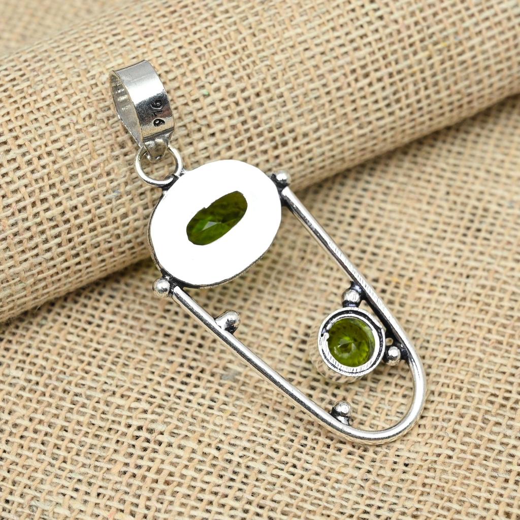 Peridot-Edelstein, handgefertigt, 925er Sterlingsilber, ausgefallener Anhänger, Schmuck, Hochzeitsgeschenk