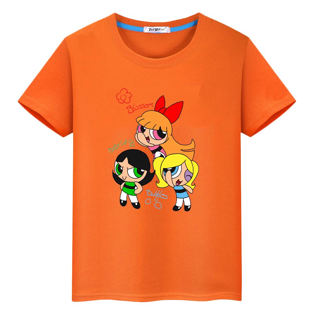 powerpuff girls print  100%Cotton Kawaii Tops anime Short pride tshirt  t shirt for kids boy 10year  y2k one piece girl clothes