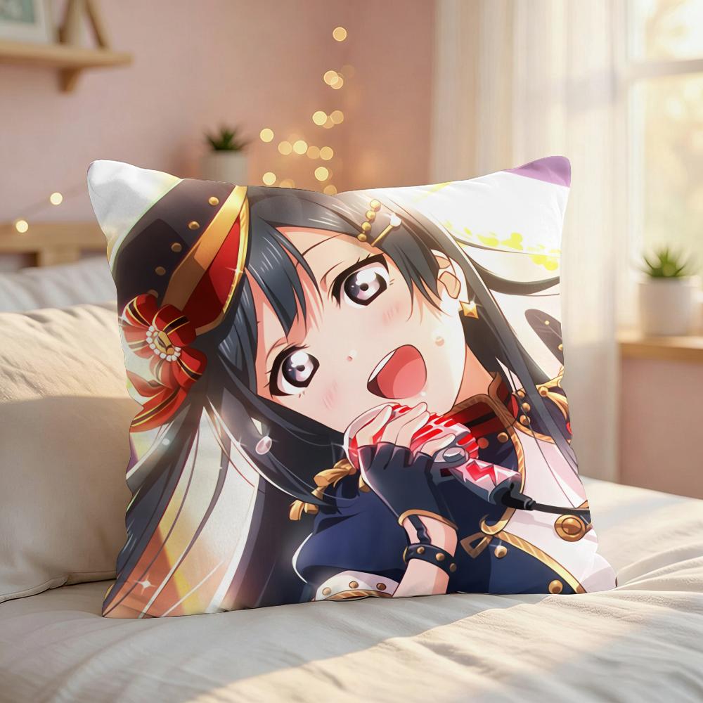 LLove Live School Idol Cushion Cover Silky Short Plush Invisible Zipper Dustproof Sofa Pillow Case For Home Decor