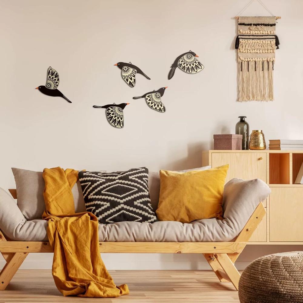 5pcs Modern Wall Hanging Bird Wall Decor Indoor Outdoor Home Decor Wooden Bird Wall Art Gift Wooden Bird Ornaments Garden