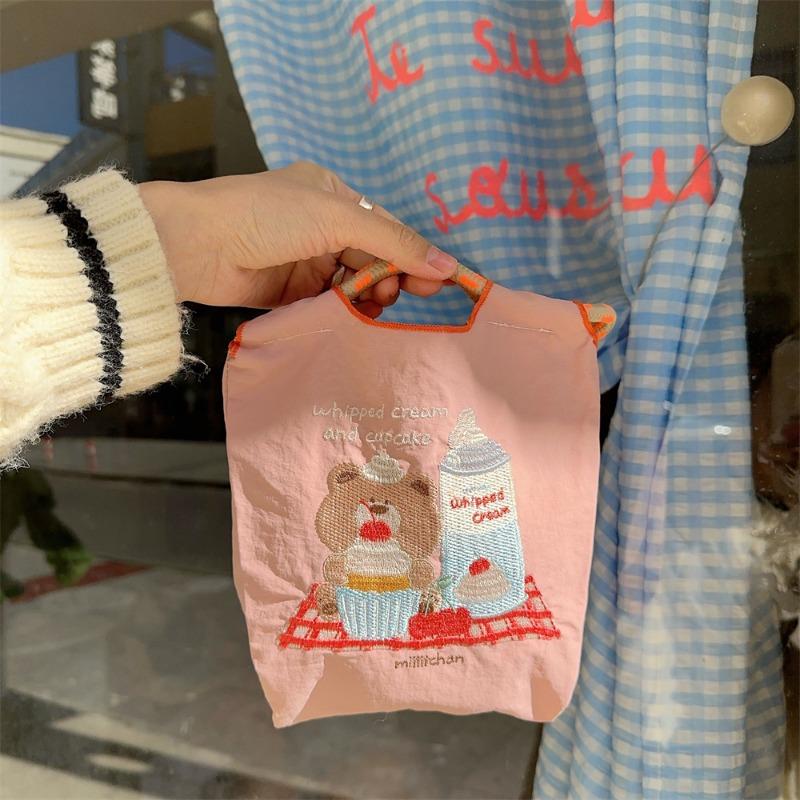 13 Exquisite embroidered bear cloth bag student handbag Oxford cloth mini handbag shopping mobile phone bag