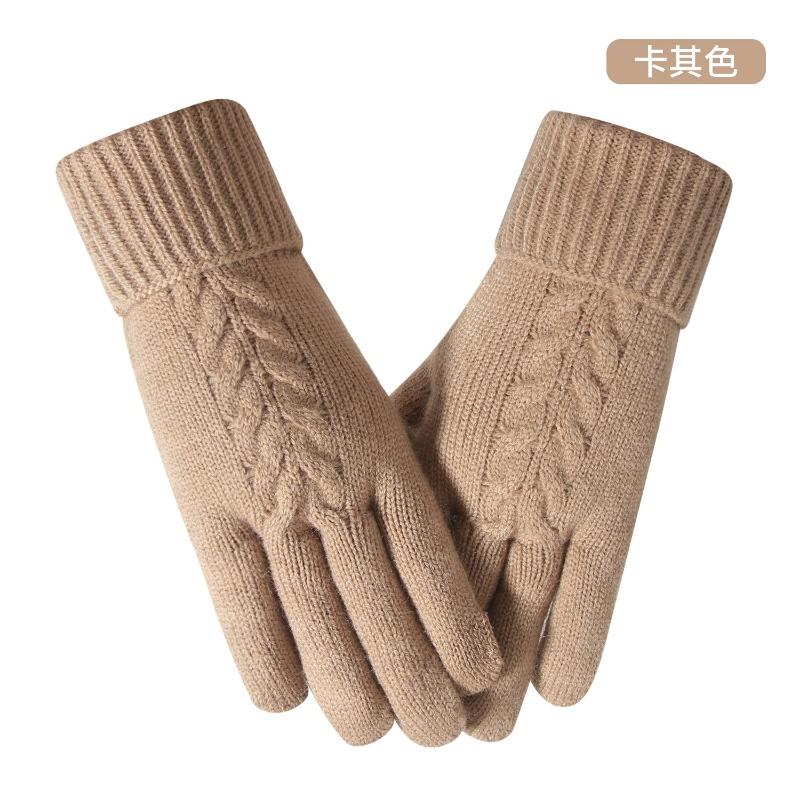 Touch screen gloves women's winter outdoor riding warm and cold-proof piled thickened flat machine jacquard, knitted gloves