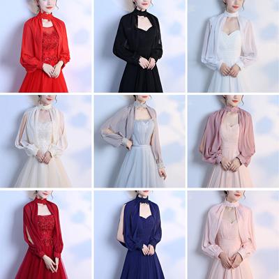 Elegant Long Sleeve Soft Chiffon Prom Capes Bridal Shawl Summer Sunscreen Wedding Wrap