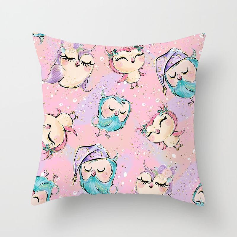 Cartoon Owl Pattern Throw Pillow Cover With Short Plush Print Living Room Sofa Decoration Cushion Cover Pillow Covers Decorative