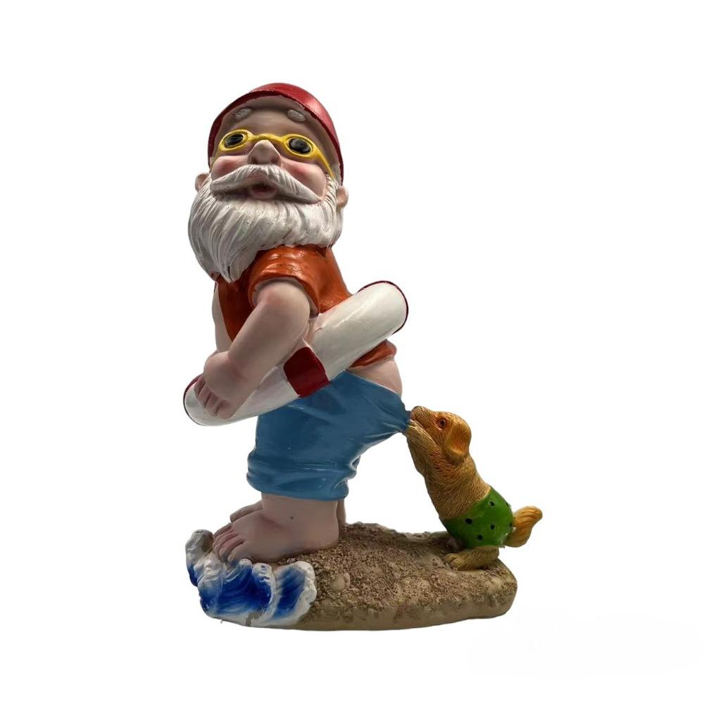 Puppy Bites Gnome Resin Sculpture Outdoor Garden Lawn Fountain Swimming Pool Ornament Bathroom Decoration