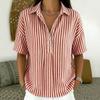Women Striped Collared Button Down Short Sleeve Loose Fit Casual Top Lightweight Blouse for Everyday Wear Office School Travel