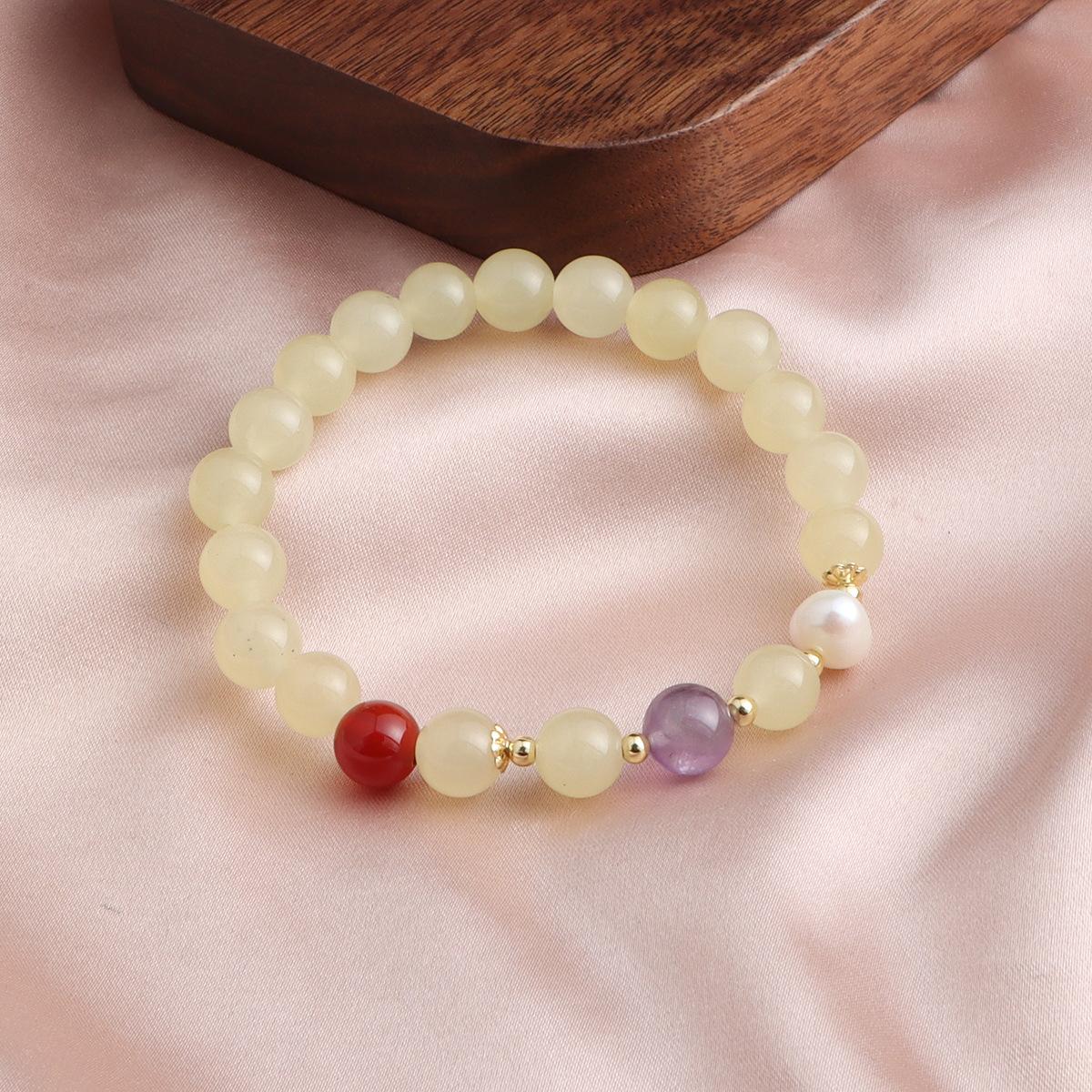 

Bracelet Myanmar jade topaz aquamarine powder crystal bracelet freshwater pearl bracelet versatile fashion explosion
