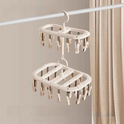 Thickened Design Sock Drying Rack 12/20 Clips 360° Rotatable Baby Clothes Hanger Windproof with Extended Rod