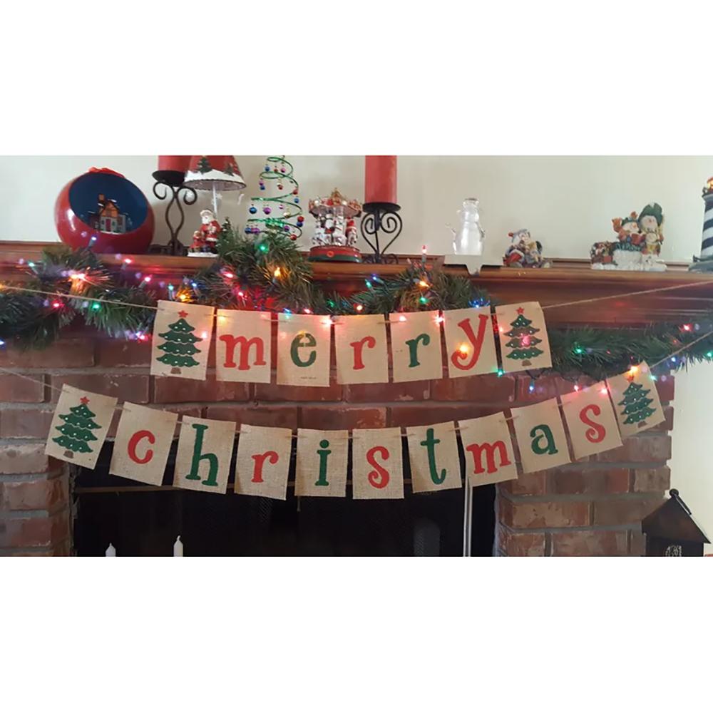 

Merry Christmas Banner Christmas Rustic Burlap Banner Christmas Party Home Decoration Backdrop Winter Holiday Decor Supplies Single piece13x18cm