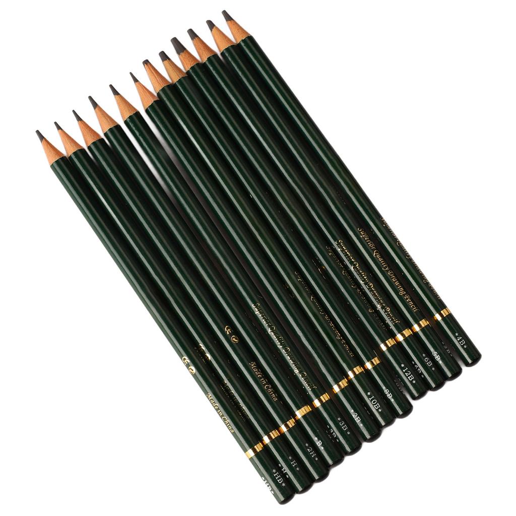 12Pcs Sketch Pencils Kit 12B to 2H Art Graphite Pencil for Kids Adults Beginners Drawing Sketching