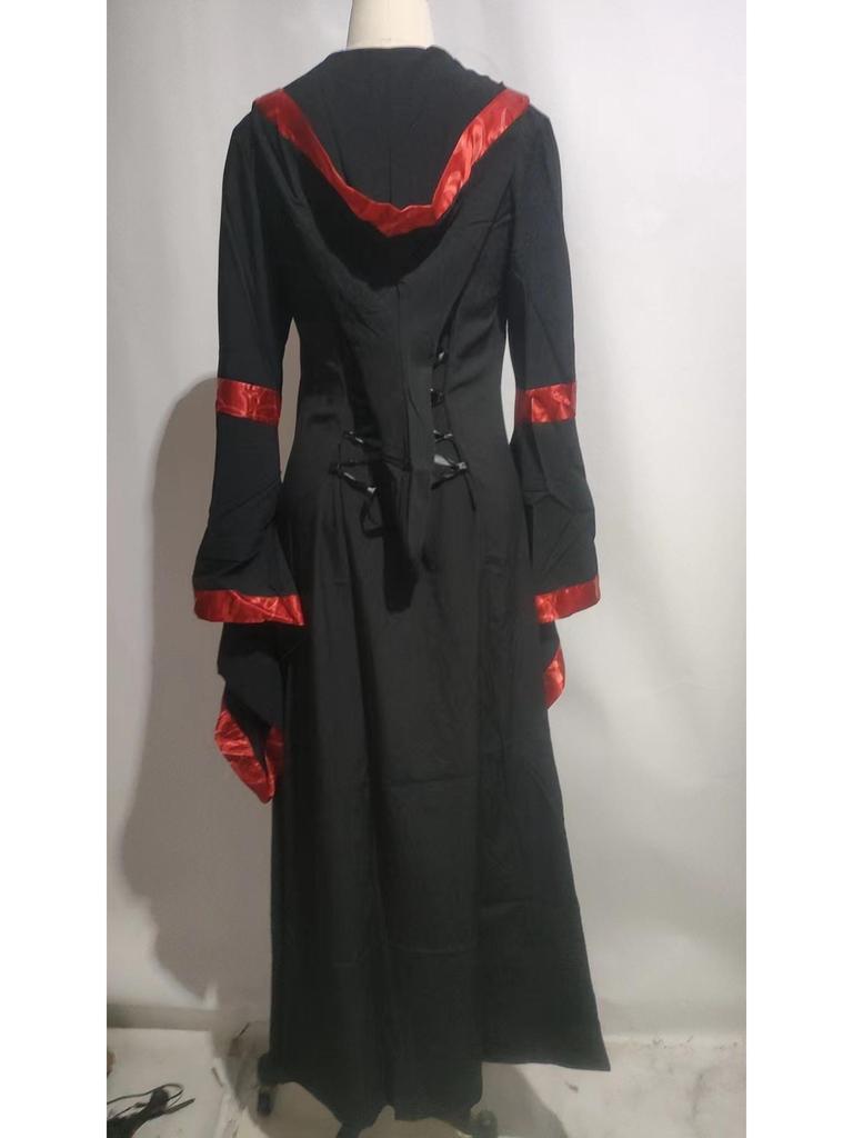 Mittelalterliches A-Linien-Langkleid mit hoher Taille, Kapuze und Schnürung, mit großem Schwingrock - Europäischer und amerikanischer Stil.