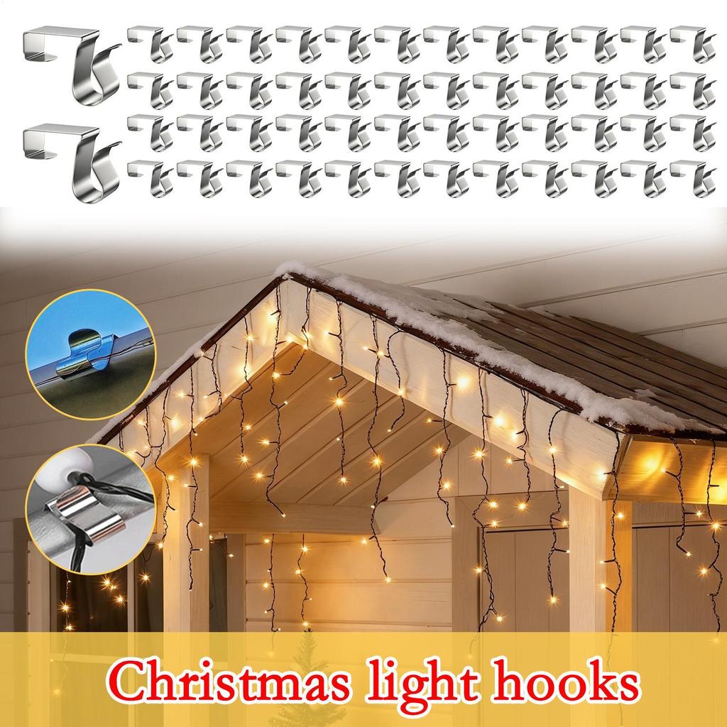 Gutter Hooks For Outdoor Lights 50Piece Heavy Duty Anti-Slip Fasteners Holiday Light Clips For Patio Wall Ceiling Picture Tree