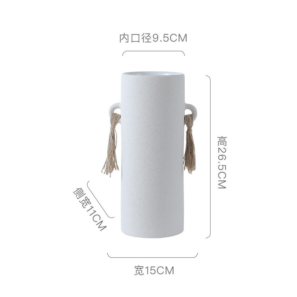 

Nordic Ceramic White Cylinder Double Ear Hemp Rope Vase, Home Living Room, Bedroom, Office Tabletop Decoration, Flower Ware, 1Pc