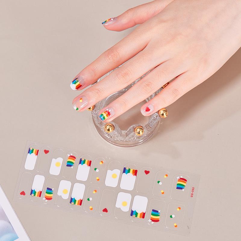 22pcs Sheet Laser Bronzing Full Cover Nail Stickers Long Lasting Tearable Cute Nail Art Wraps Design