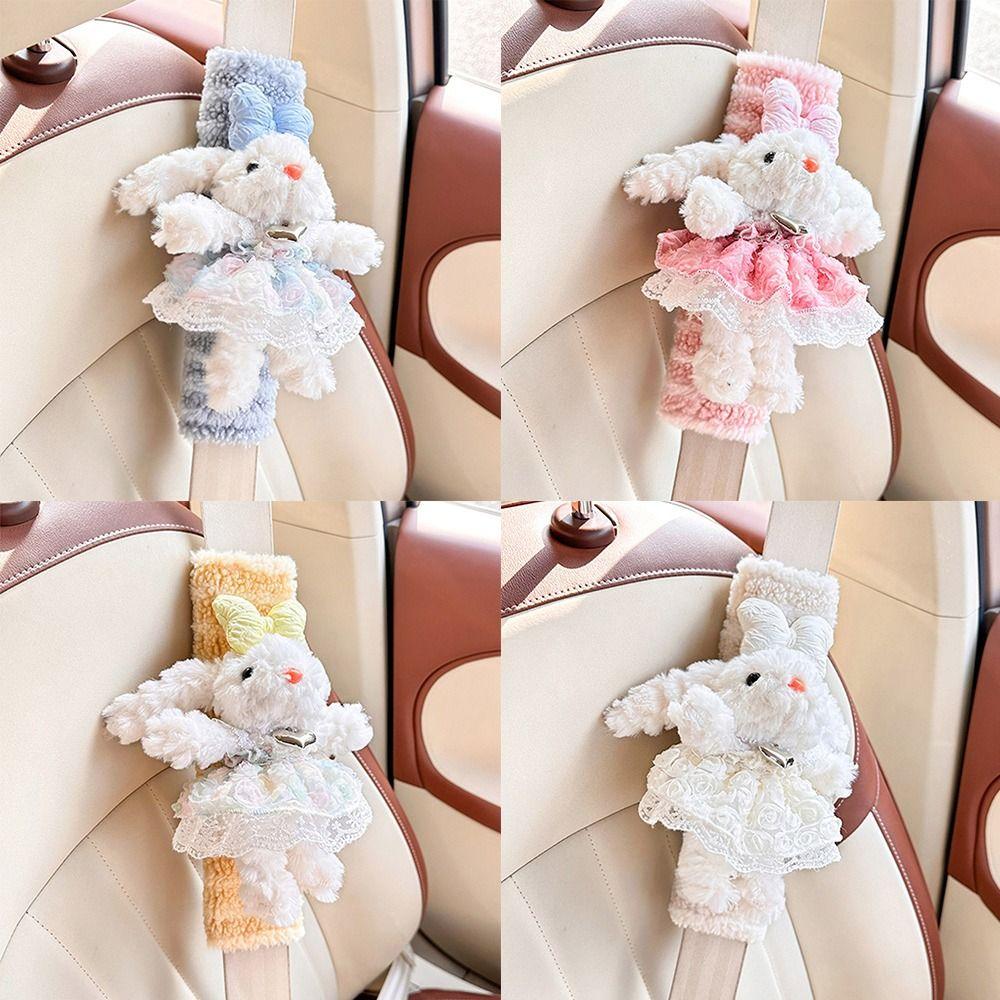 Plush Rabbit Car Seat Strap Pads Shoulder and Neck Protection Safety Belt Cover Car Interior Decor
