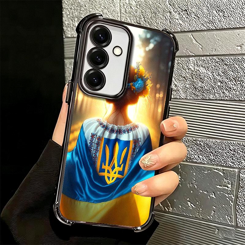 Blue Yellow Ukrainian Girl Plating Phone Case For Samsung A17 A07 A37 A57 A16 A56 A15 A55 A14 A54 A13 A53 A26 A36 A25 A35 A24 A3