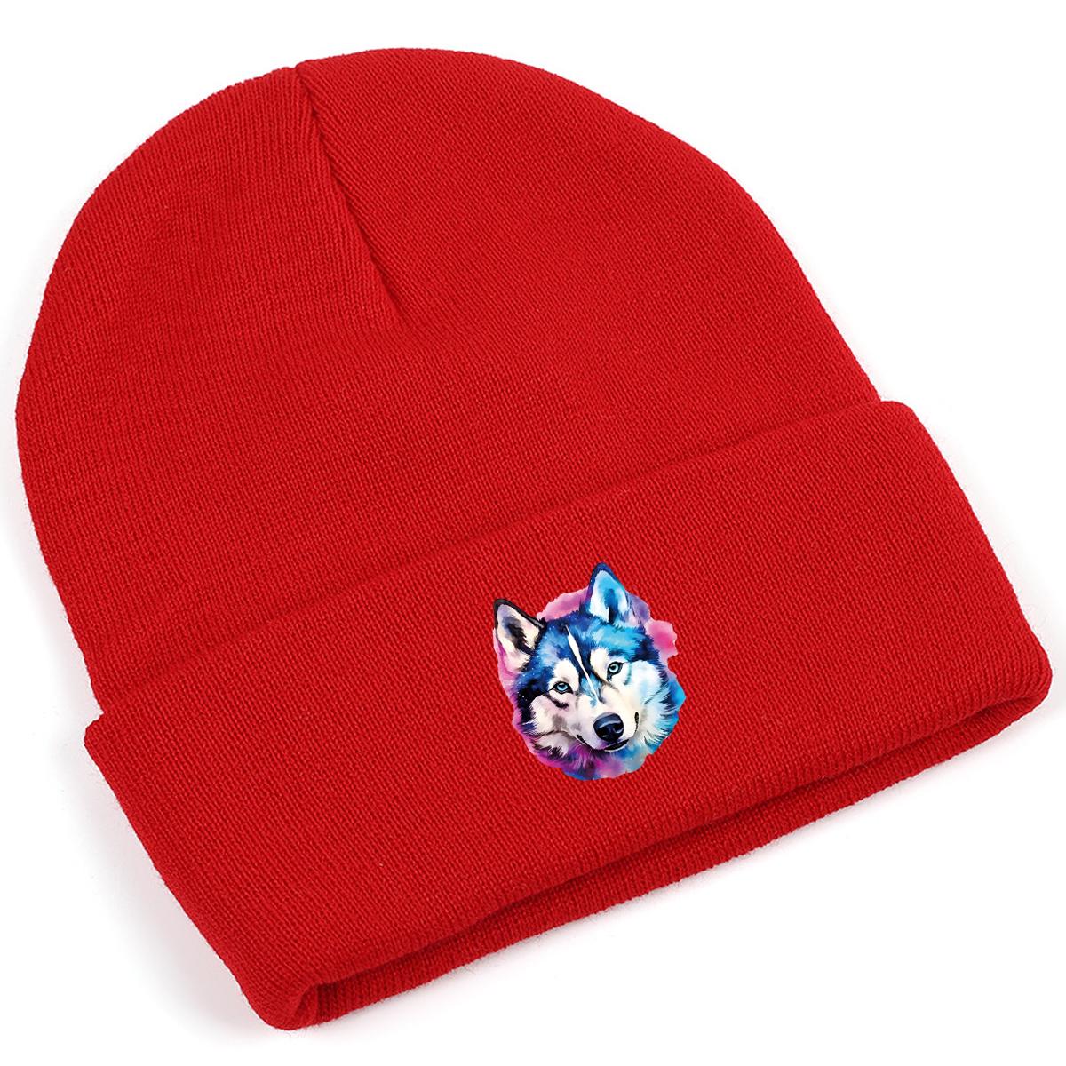 

Cute Huskies Print Winter Hats Unisex Snapback Cap Leisure Simple Knitted Hat Beanie Perfect For Street Wear One Size Fits All красный