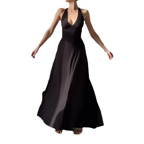 European and American sexy women's clothing new suspender sleeveless dress big halter strap high waist dress