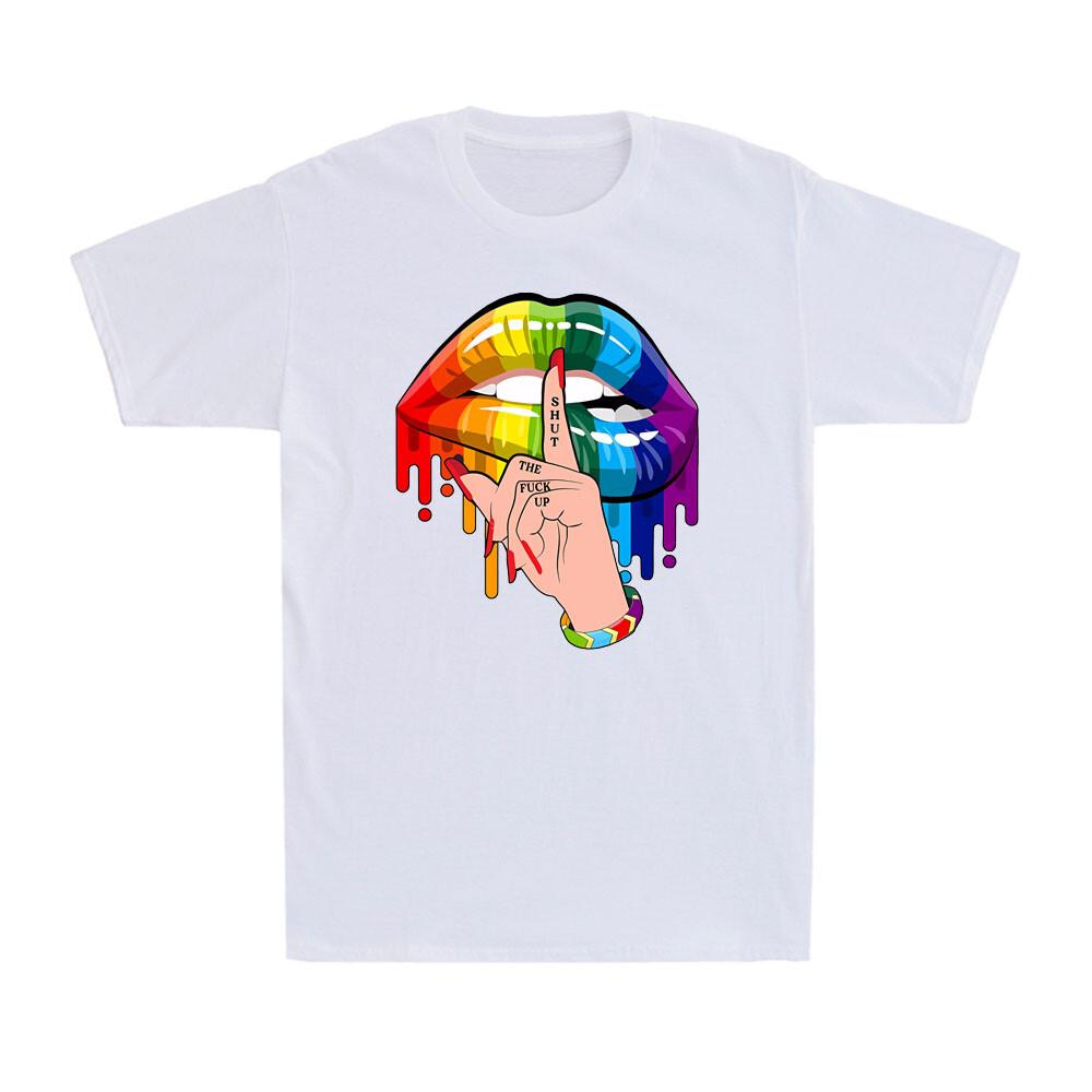 Shut The Fvck Up Dripping Rainbow Lips Hand Gay Pride LGBT Month Men's T-Shirt