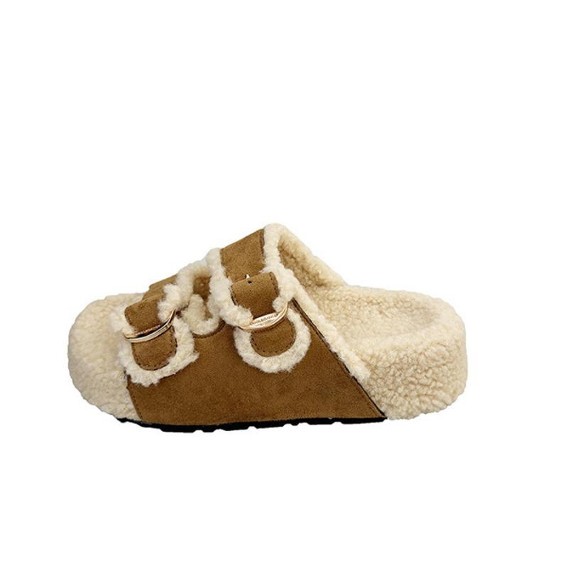 Thick-bottomed fluffy slippers for women to wear new autumn and winter one-word drag fluffy home cotton slippers