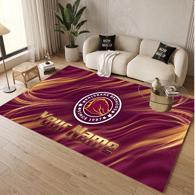 Custom Rug Brisbane Broncos Pattern Print Name Text Soft Non‑Slip Floor Carpet for Home Indoor Decoration