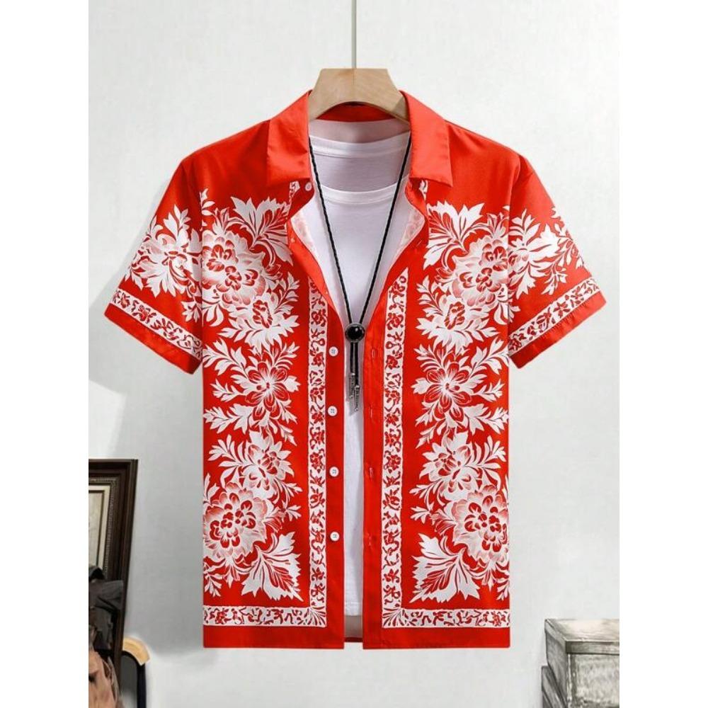 Flower Pattern Print Men's Shirts Hawaii Short Sleeve Top Fashion Streetwear Casual Outdoor Men's and Women's Clothing Blouse