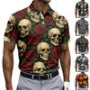 Herren Kurzarm Poloshirt Halloween Totenkopf und Rose Aufdruck Knopfleiste Lässige Passform Leichtes Atmungsaktives Gewebe