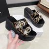 Fashion Sexy 9CM Thick Bottom Bow-shaped Women's Slippers Summer Platform Black Buckle Wedge Sandals Ladies Thick Casual Mules Sandalias
