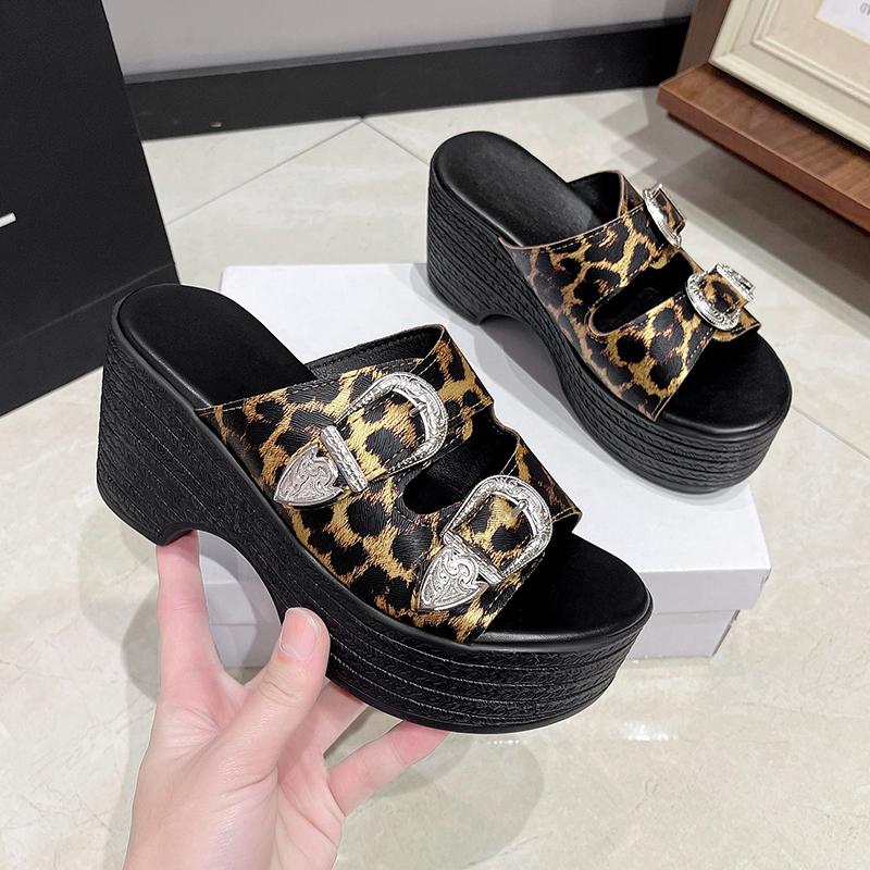 Fashion Sexy 9CM Thick Bottom Bow-shaped Women's Slippers Summer Platform Black Buckle Wedge Sandals Ladies Thick Casual Mules Sandalias