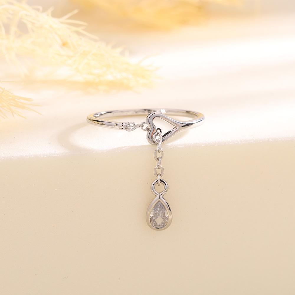 Korean Style Rhinestone Raindrop Open Ring for Women