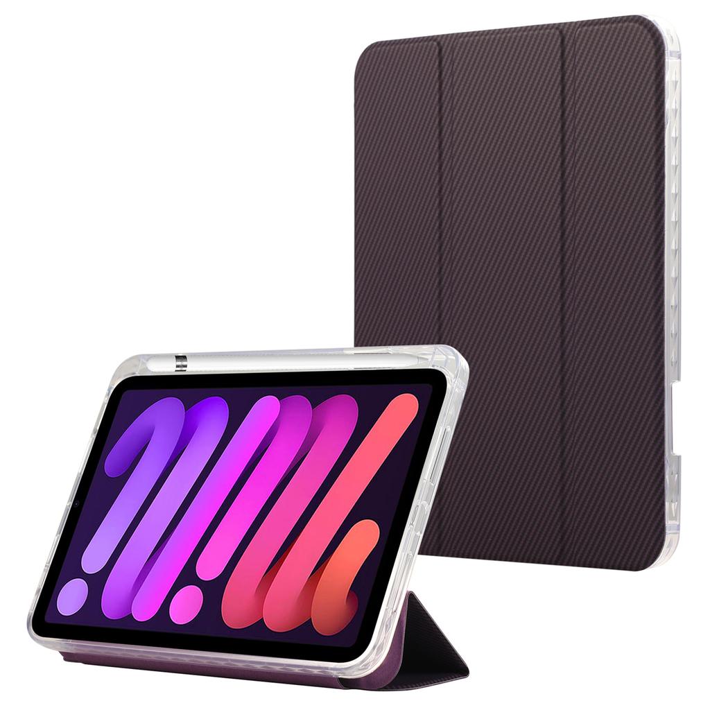 For iPad Mini (2024)/mini (2021) Case Carbon Fiber Texture Leather+Clear Acrylic+TPU Stand Tablet Cover