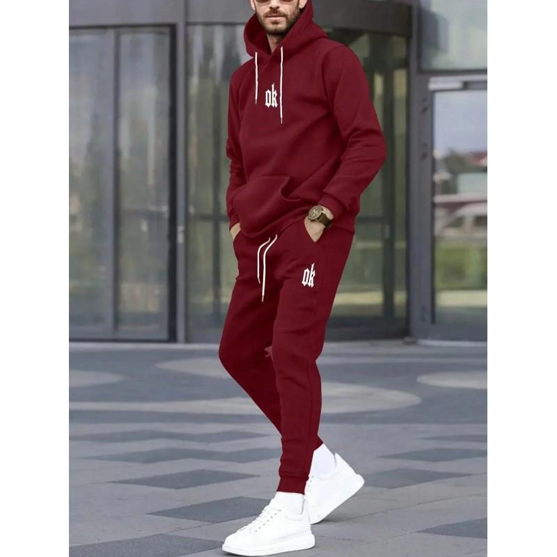 Mens Hooded Oversized Cotton Sweatshirt Set Long Sleeve Top Pants Fall Casual Sportswear