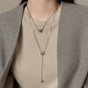Silver Color Beaded Necklace Adjustable Sweater Chain Pendant Necklace  Women Jewel