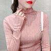 Women's High Neck Ruffle Silk Lurex Long Sleeve Shirt - Elegant Striped Base Layer for Autumn/Winter