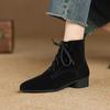 Casual sports show feet small short boots women's autumn and winter new pointed thick heel flat soft sole Martin boots women