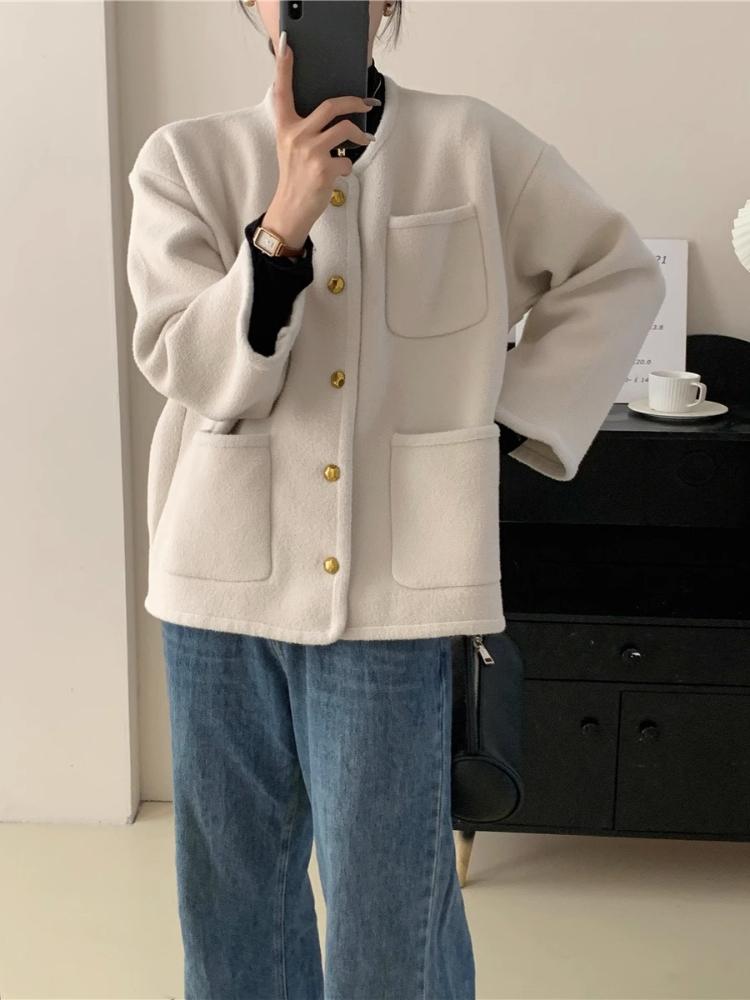 Fashion Double-sided Elegant Cardigan Women Winter New French Chic Light Luxury Coat Small Crop Design Slim Vintage Outerwear