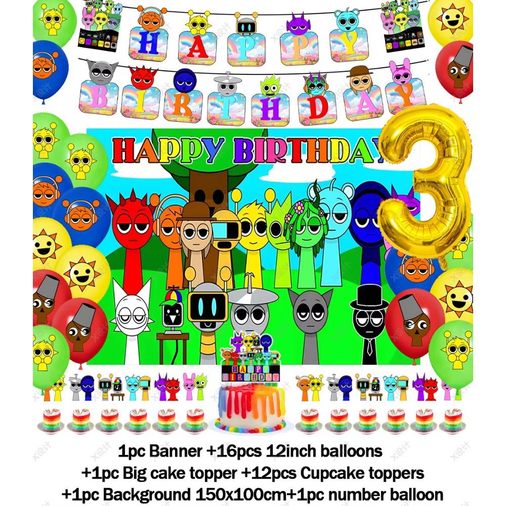 Hot Game-Incredibox Sprunki Kids Birthday Party Balloon Banner Background Cake Topper Decoration Baby Boy Party Supplies Gifts