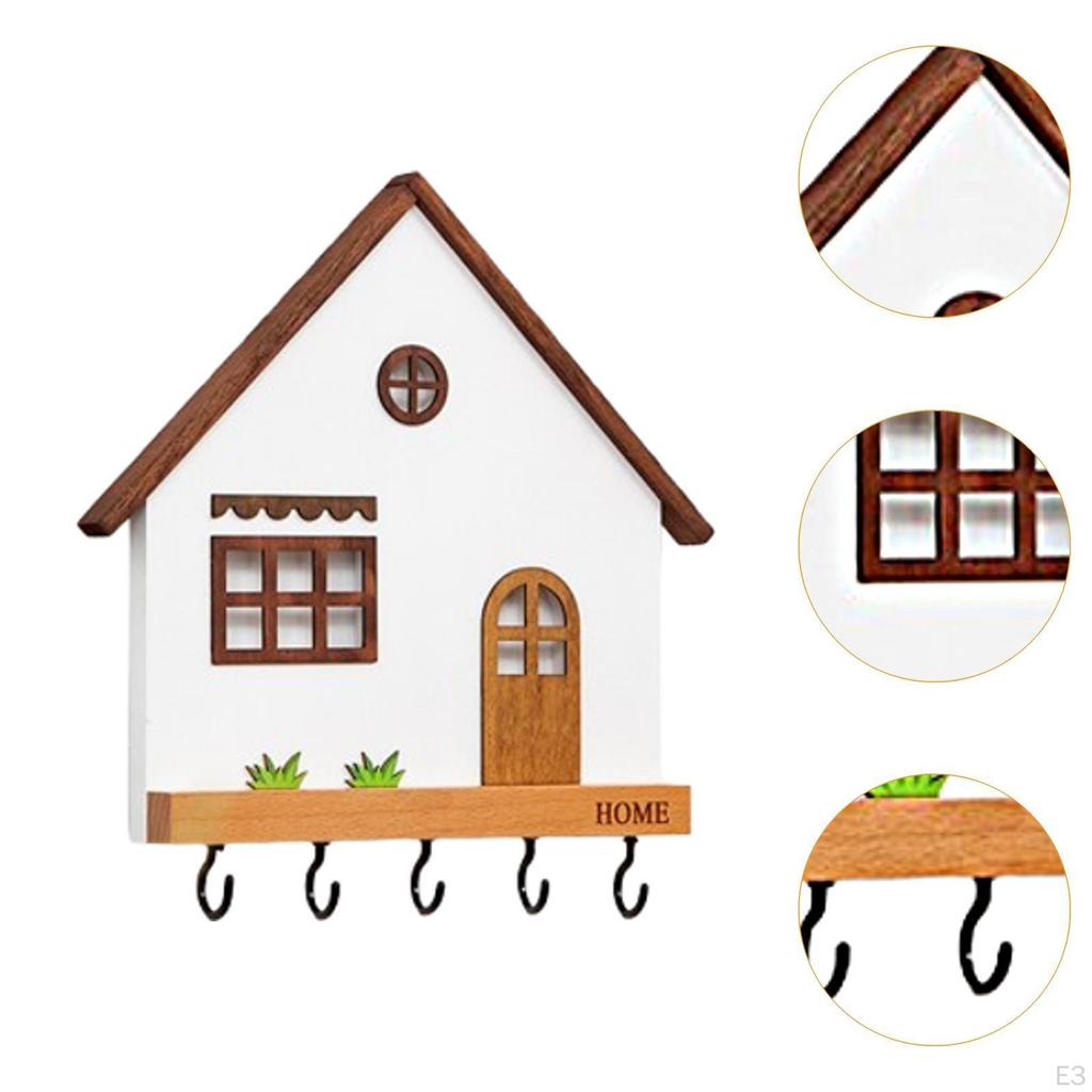 Wooden Key Holder Coat Hanger 5 Hooks Porch Sturdy Wall Mounted Office Home Entryway Hallway Indoor