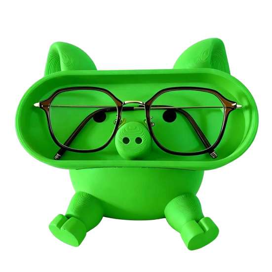 Small Space Saving Container Cartoon Pig Glasses Holder, 3D Printed Phone Stand Desktop Organizer, Bedside Table Accessory Stable Decorative Ornament