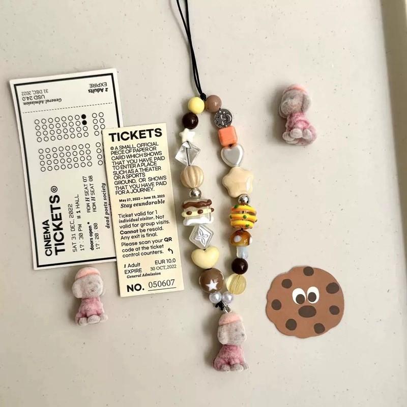 Pvc Dog Phone Lanyard With Beaded Chain For Cute Mobile Accessories