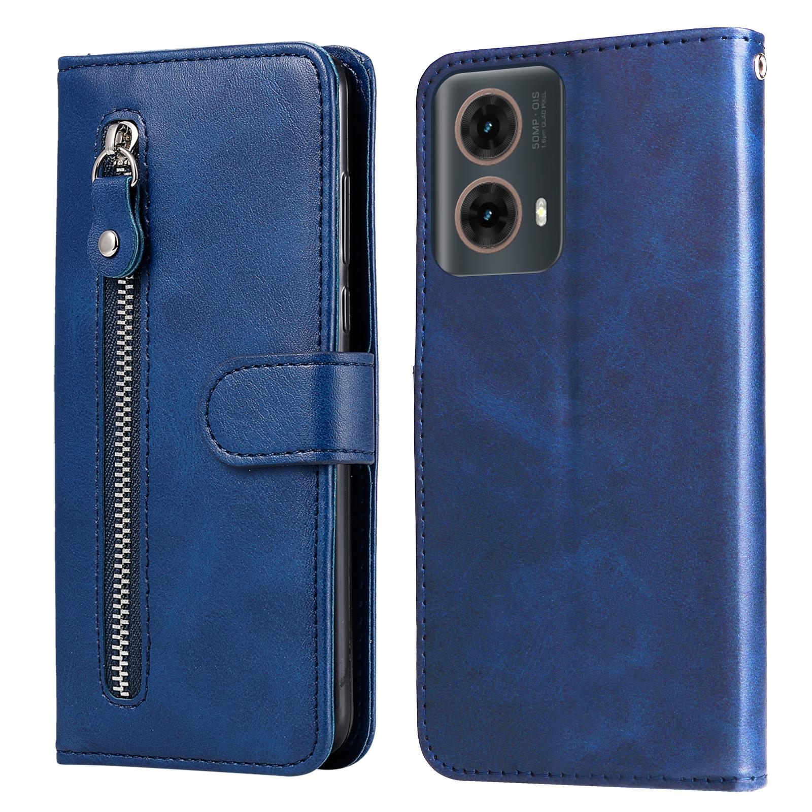 

Для Motorola Moto G85 5G/S50 Neo 5G Чехол Кошелек на молнии Текстура телячьей кожи PU кожа Чехол для телефона Blue