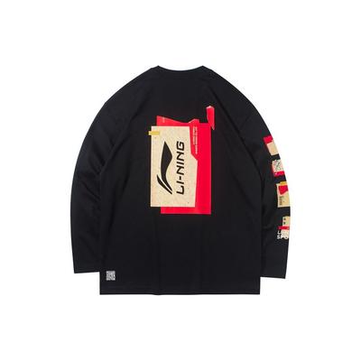 Li Ning Sports Basketball Series Logo Print Loose Long Sleeve T-Shirt Autumn Unisex Tops Black AHSR823-2